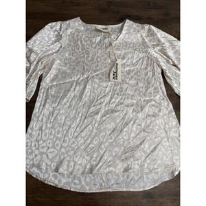 Savanna Jane Satin Leopard Print Boho Flare Sleeve Flowy Blouse Shirt Medium NWT